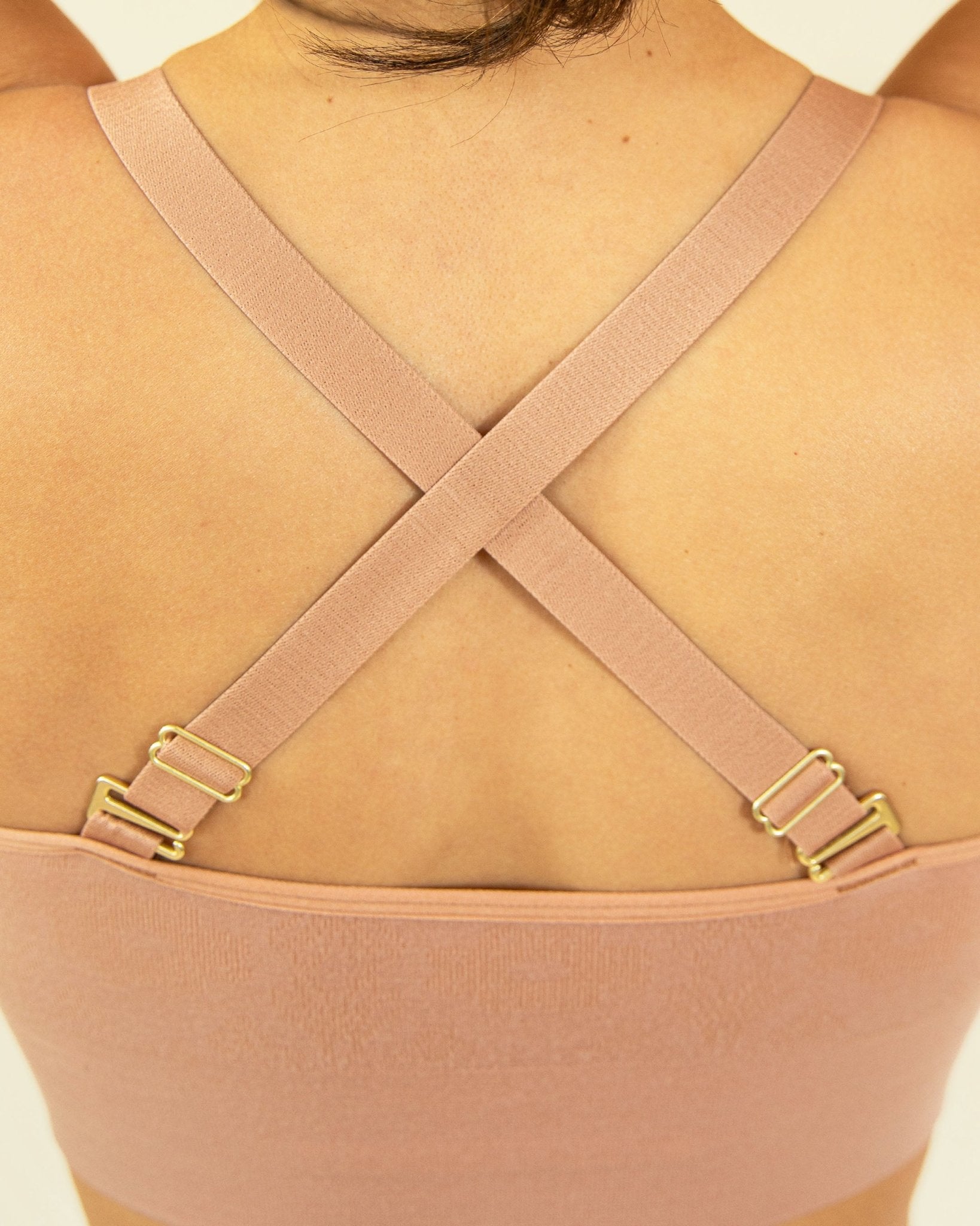 Back view of BRANWYN Busty Bra, seamless merino bralette with supportive cross straps