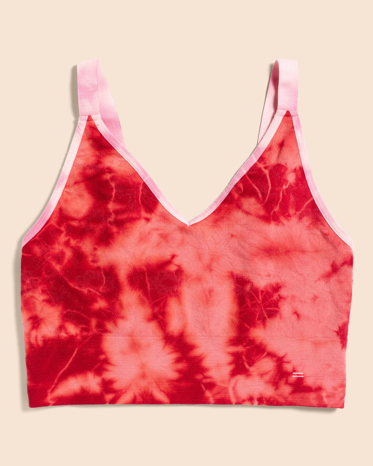 Front View of the BRANWYN Merino Wool Tie Dye Essential Busty Bra Coral