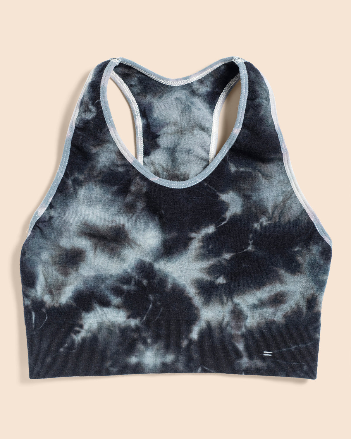 Front View of the BRANWYN Merino Wool Tie Dye Essential Essential Racerback Sports Bra Slate