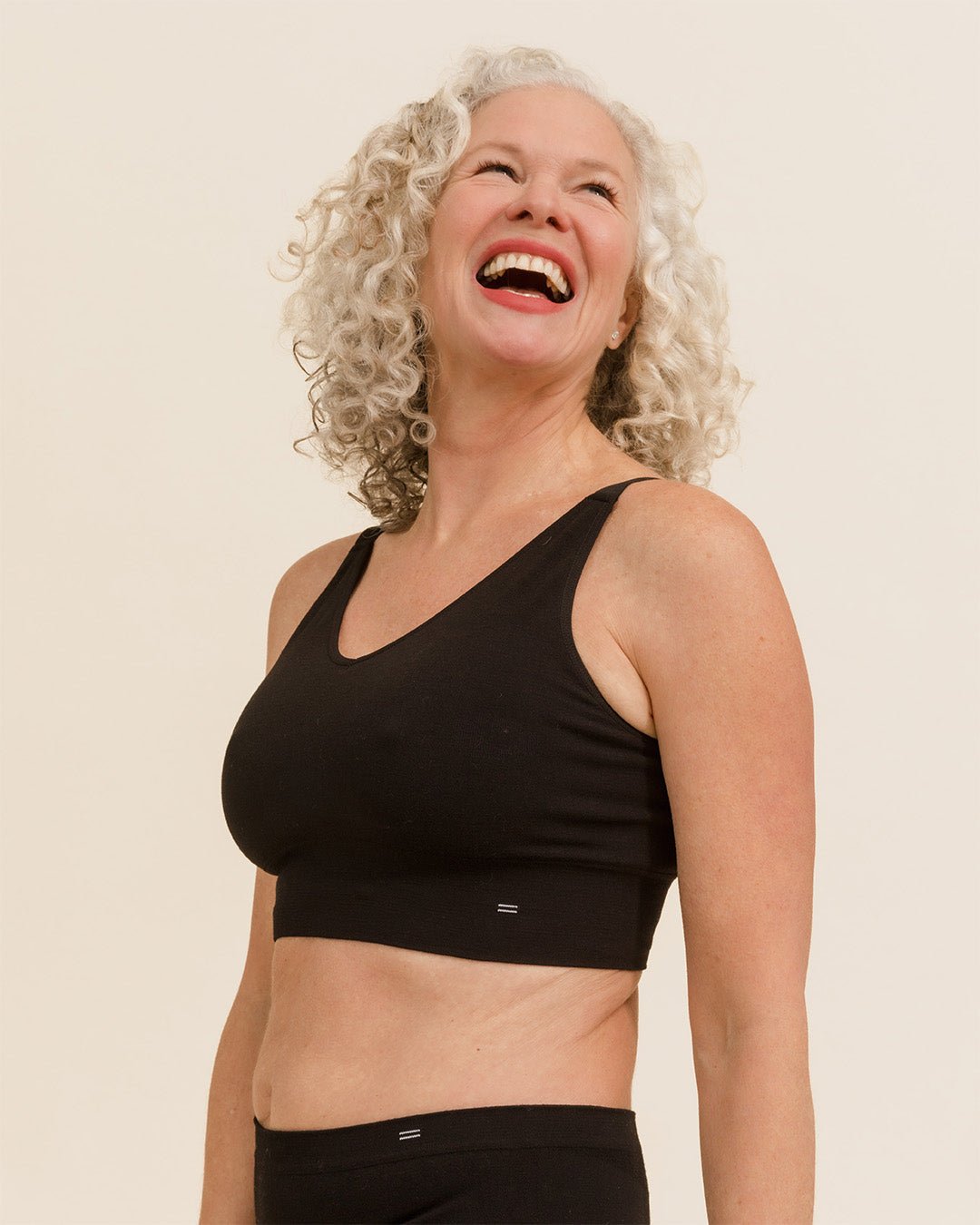 Woman wearing everyday Merino Busty Bra by BRANWYN, soft and breathable for all-day comfort.