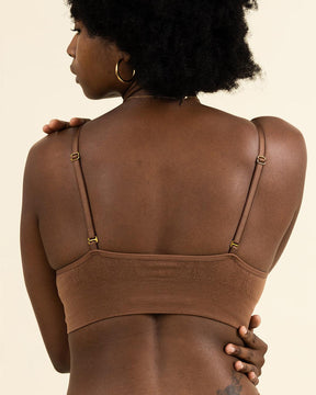 Back view of BRANWYN Essential Bralette in Dark Nude, seamless Merino bralette with adjustable straps.