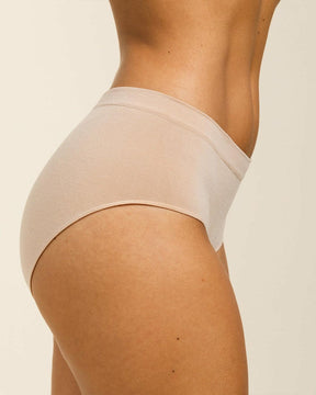 Side view of BRANWYN high waisted Hipster underwear in light nude, beige. Sustainable Merino wool underwear for women, breathable and eco-friendly comfort.