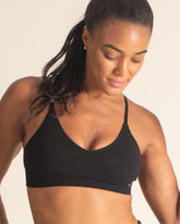 BRANWYN's seamless Merino wool Bralette bra in Black. Natural fiber, plastic free activewear.