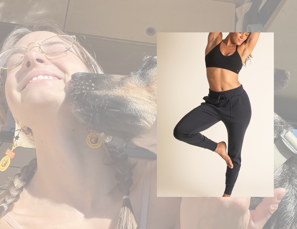 Woman with a dog and a woman in BRANWYN Merino wool black joggers