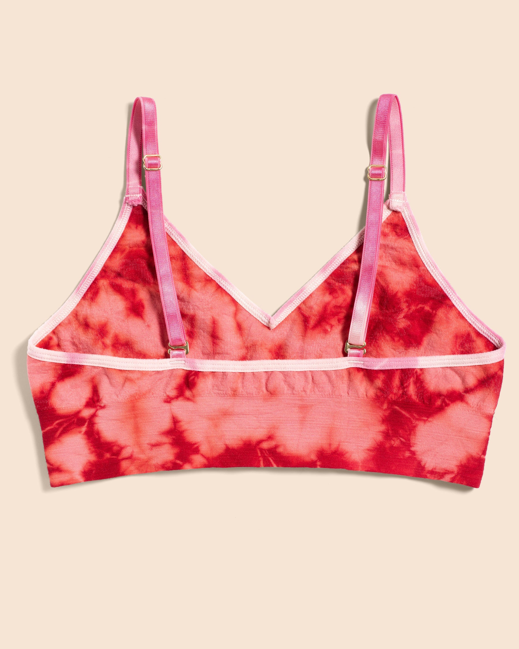 Back View of the BRANWYN Merino Wool Tie Dye Essential Bralette Coral