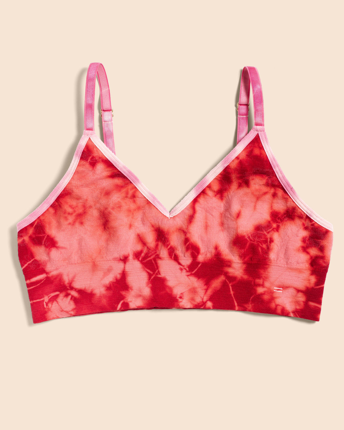 Front View of the BRANWYN Merino Wool Tie Dye Essential Bralette Coral
