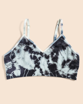 Front View of the BRANWYN Merino Wool Tie Dye Essential Bralette Slate