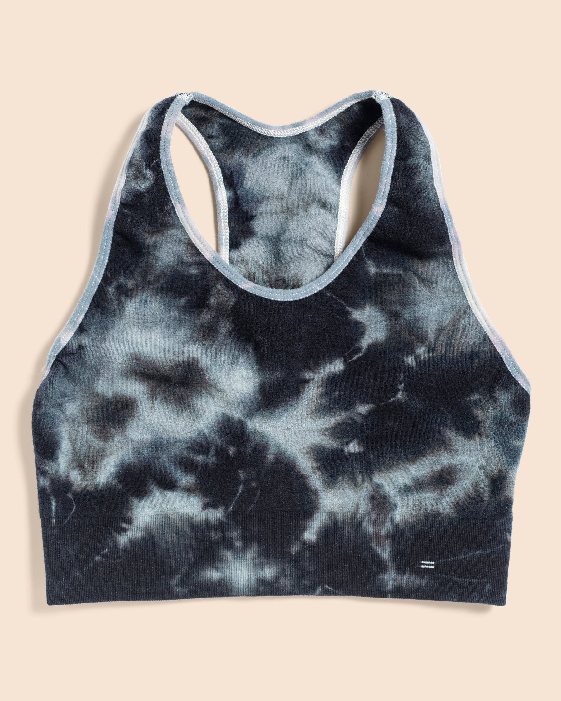 Front View of the BRANWYN Merino Wool Tie Dye Essential Essential Racerback Sports Bra Slate