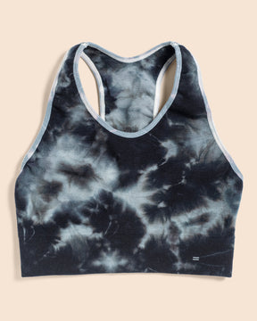 Front View of the BRANWYN Merino Wool Tie Dye Essential Essential Racerback Sports Bra Slate