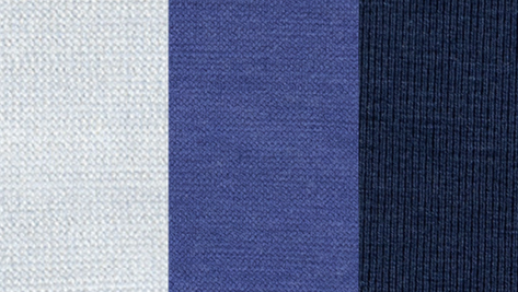 Color swatch of BRANWYN's essiential seamless Merino wool shades of gray and blue on a white background