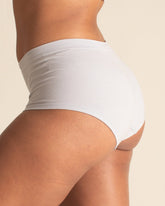 Side view of women’s BRANWYN boyshort underwear in luna gray. Seamless Merino boyshort with sweat-wicking, odor-resistant performance benefits.
