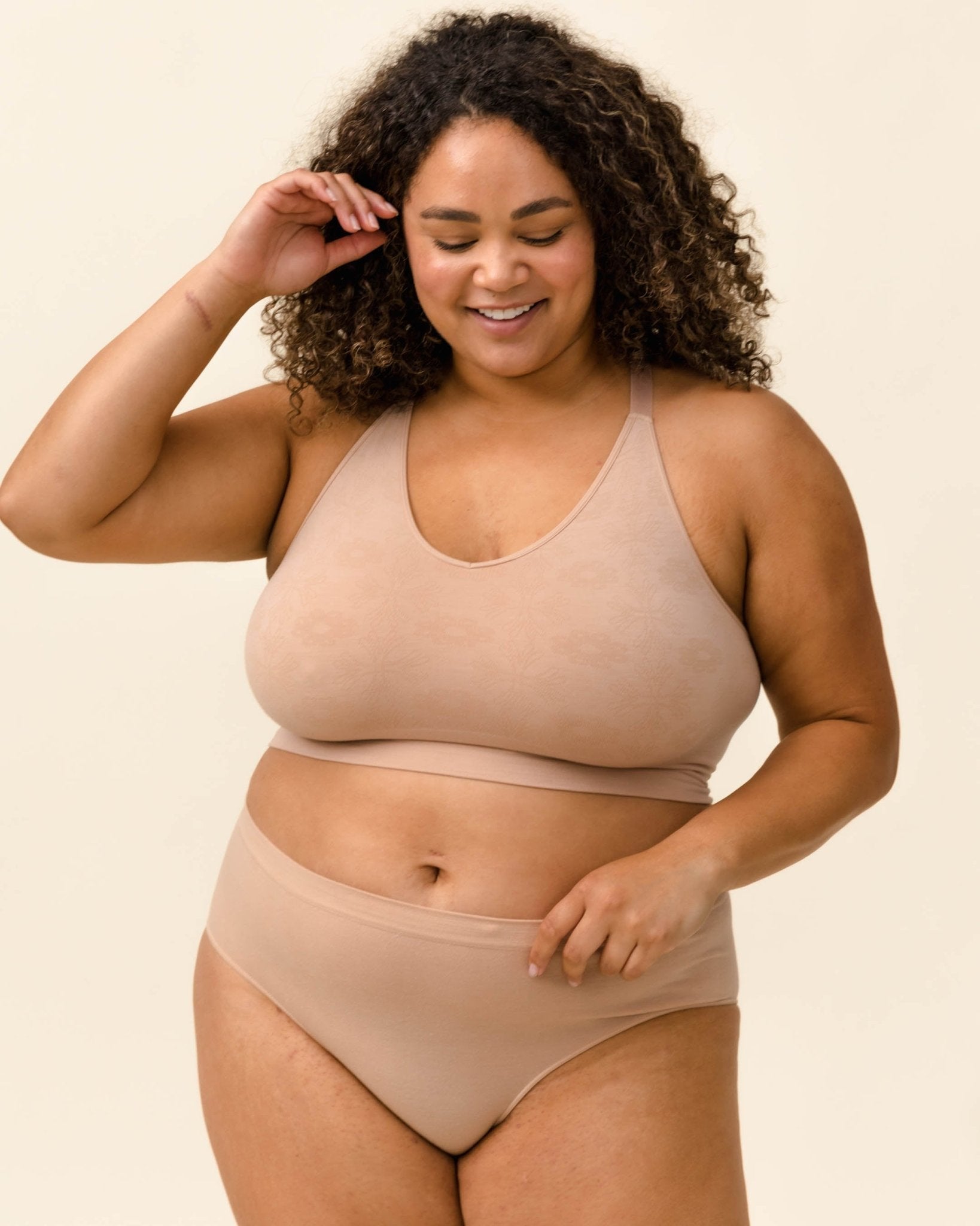 plus size model black bra xxl woman Young beautiful busty curvy Stock Photo